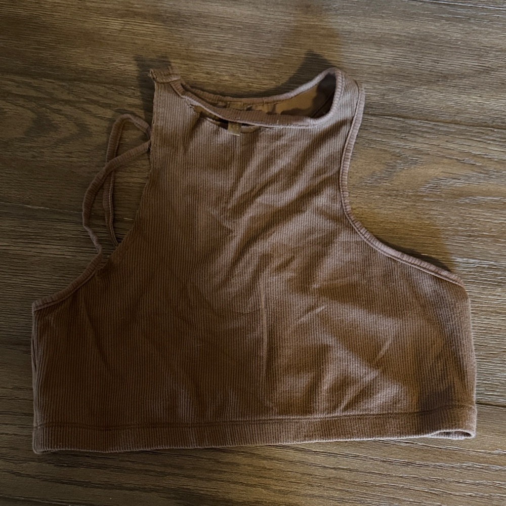 SKIMS Brown Ribbed Women's Crop Top- distressed